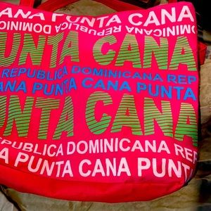 Punta Cana tote bag.  Pink and white.  Large size